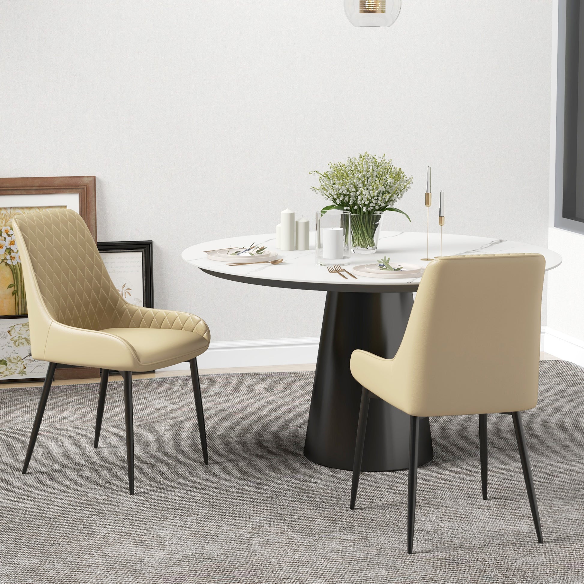 Upholstered Dining Chairs Set of 2 - Khaki Diamond Tufted-DECOROLALA