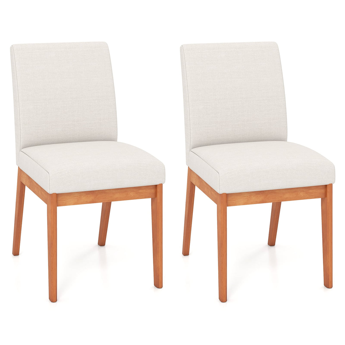 Upholstered Dining Chairs Set of 2 Kitchen Armless Side Chairs with Rubber Wood Legs-Beige-Dining Chairs-DECOROLALA