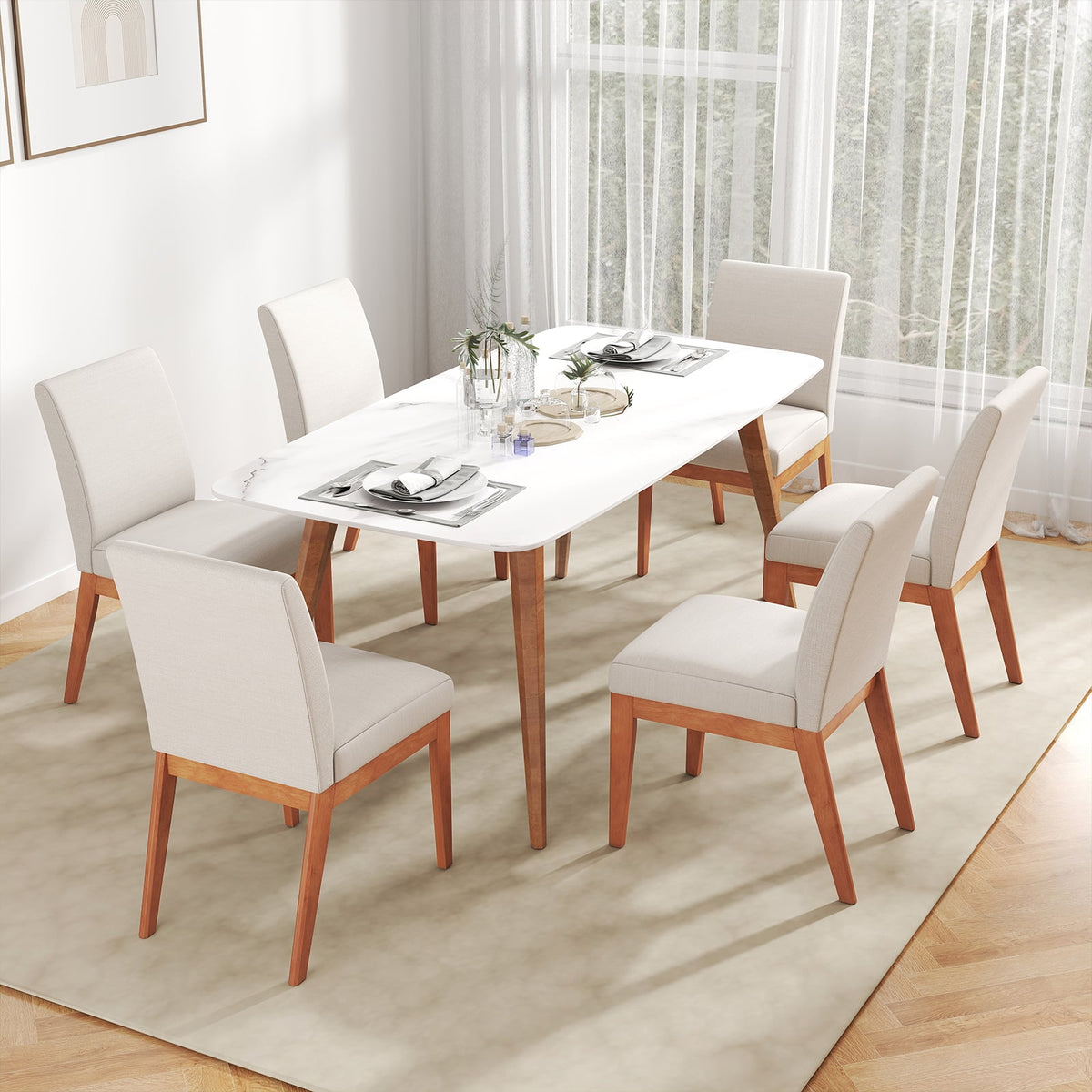 Upholstered Dining Chairs Set of 2 Kitchen Armless Side Chairs with Rubber Wood Legs-Beige-Dining Chairs-DECOROLALA