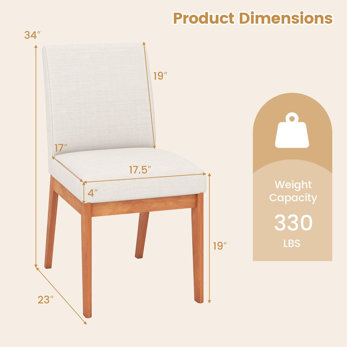 Upholstered Dining Chairs Set of 2 Kitchen Armless Side Chairs with Rubber Wood Legs-Beige-Dining Chairs-DECOROLALA