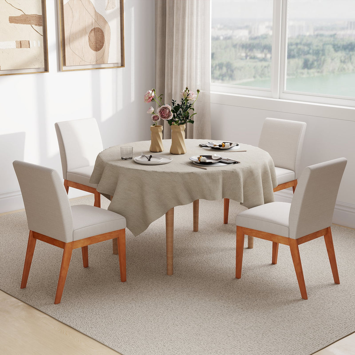 Upholstered Dining Chairs Set of 2 Kitchen Armless Side Chairs with Rubber Wood Legs-Beige-Dining Chairs-DECOROLALA