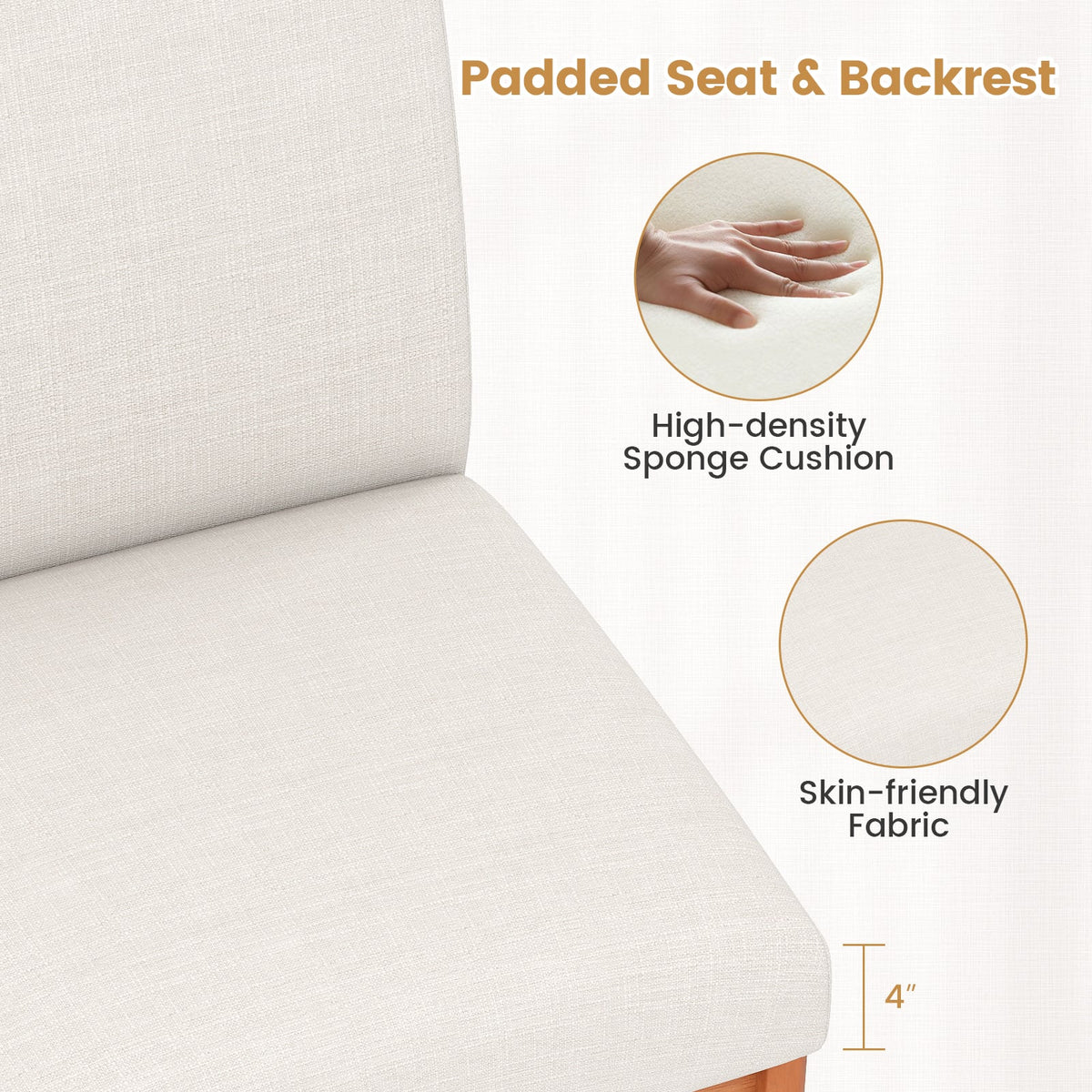 Upholstered Dining Chairs Set of 2 Kitchen Armless Side Chairs with Rubber Wood Legs-Beige-Dining Chairs-DECOROLALA