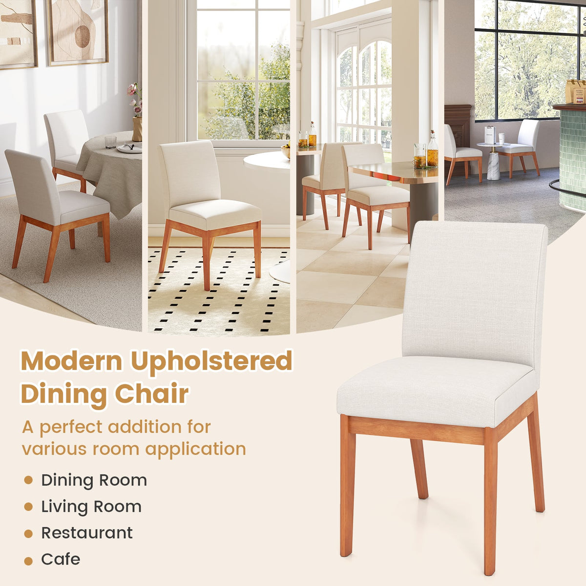 Upholstered Dining Chairs Set of 2 Kitchen Armless Side Chairs with Rubber Wood Legs-Beige-Dining Chairs-DECOROLALA