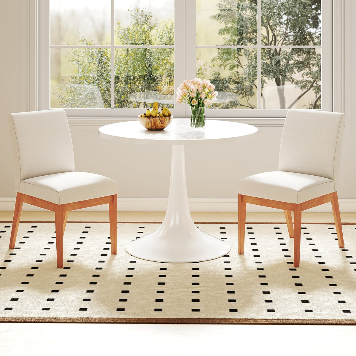 Upholstered Dining Chairs Set of 2 Kitchen Armless Side Chairs with Rubber Wood Legs-Beige-Dining Chairs-DECOROLALA