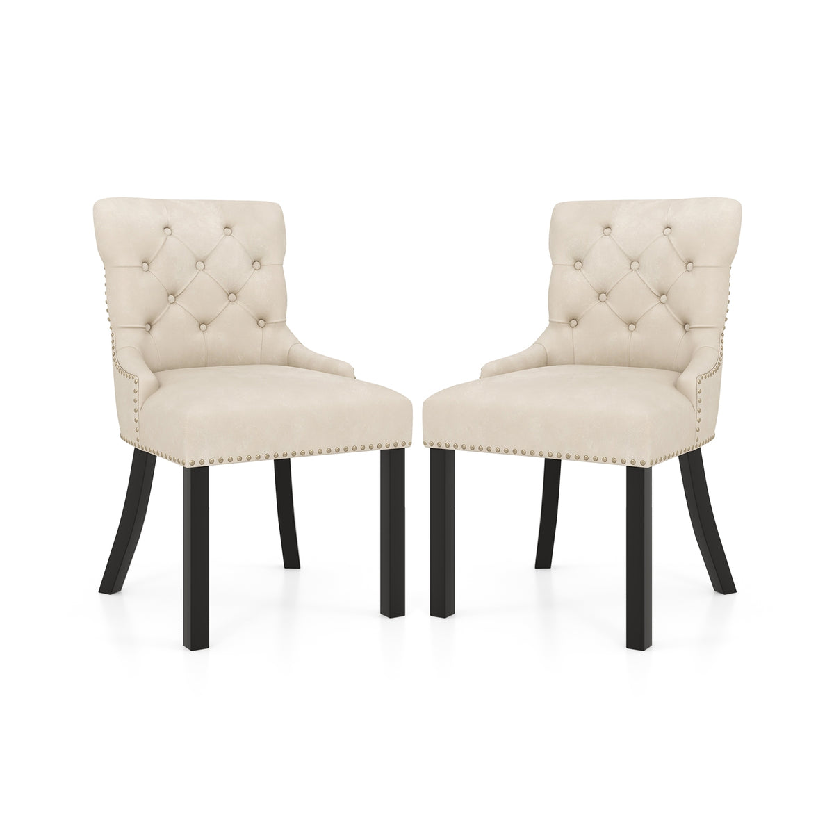 Upholstered Dining Chairs Set of 2 Tufted Wingback Chairs with Rubber Wood Legs-Beige-Dining Chairs-DECOROLALA