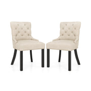 Upholstered Dining Chairs Set of 2 Tufted Wingback Chairs with Rubber Wood Legs-Beige-Dining Chairs-DECOROLALA