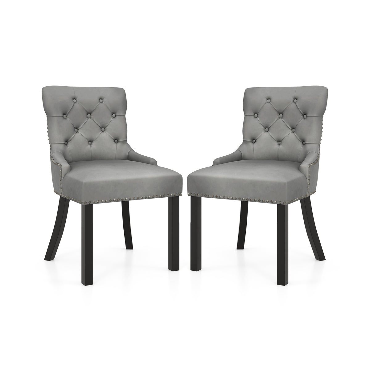 Upholstered Dining Chairs Set of 2 Tufted Wingback Chairs with Rubber Wood Legs-Gray-Dining Chairs-DECOROLALA