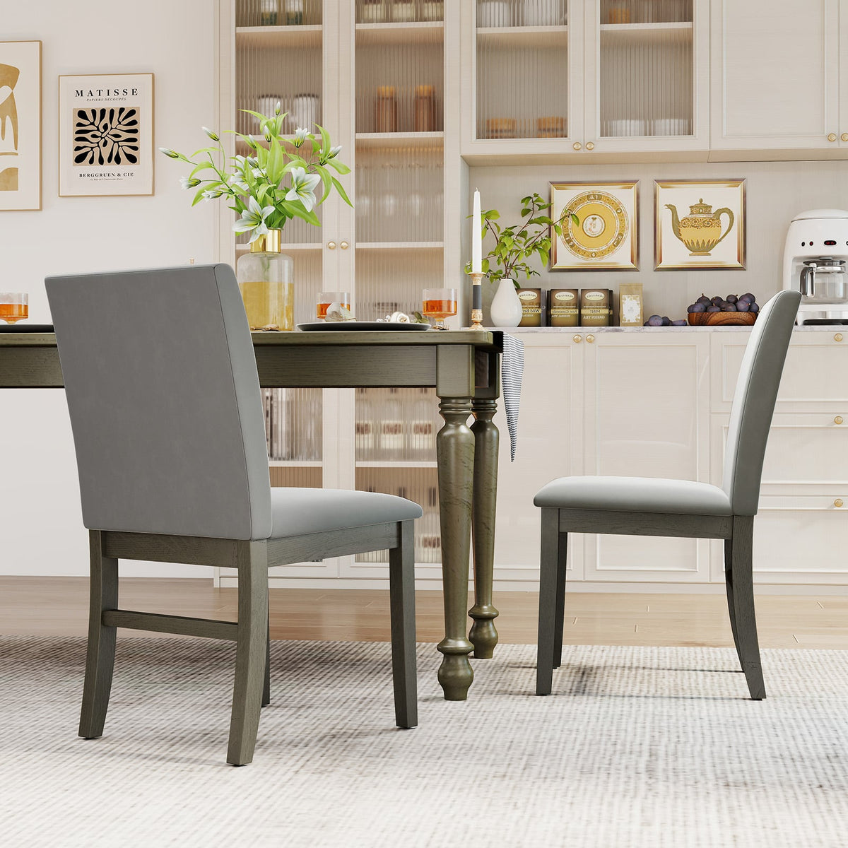 Upholstered Dining Chairs Set of 2 with Rubber Wood Legs and High Back-Gray-Dining Chairs-DECOROLALA