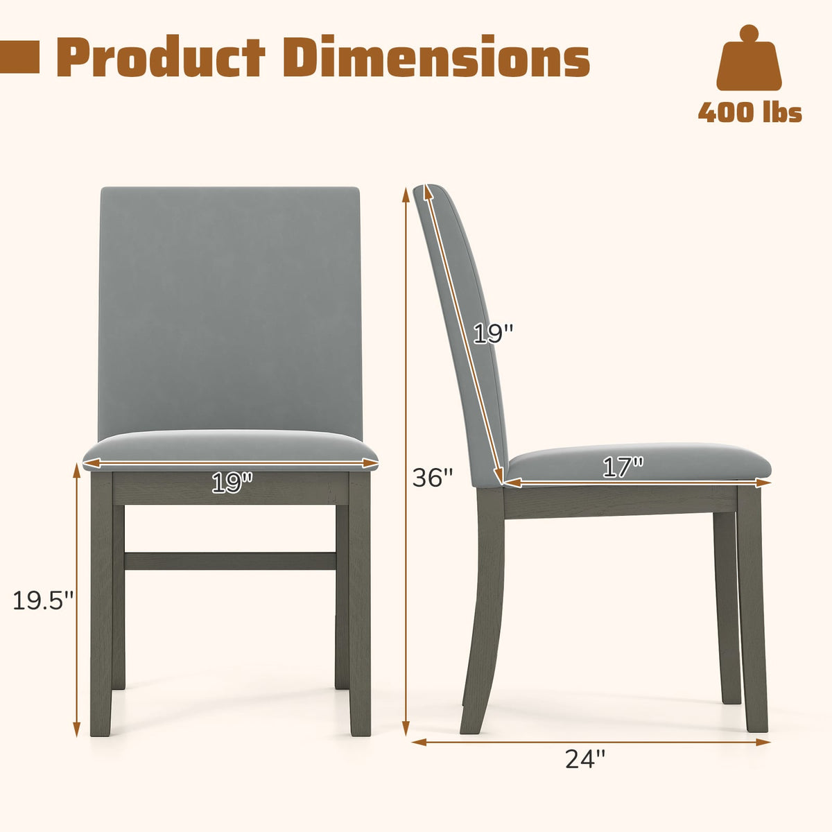 Upholstered Dining Chairs Set of 2 with Rubber Wood Legs and High Back-Gray-Dining Chairs-DECOROLALA