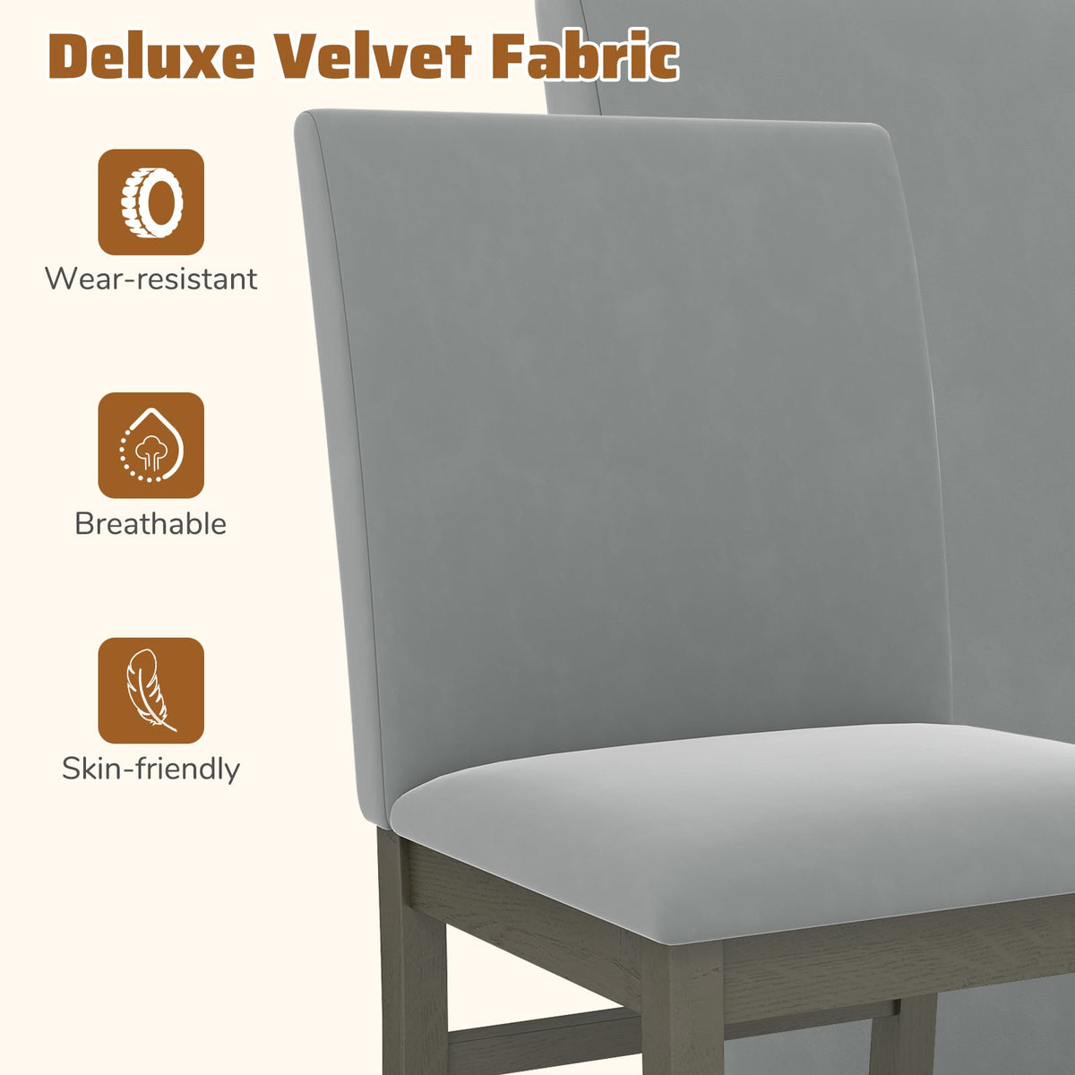 Upholstered Dining Chairs Set of 2 with Rubber Wood Legs and High Back-Gray-Dining Chairs-DECOROLALA