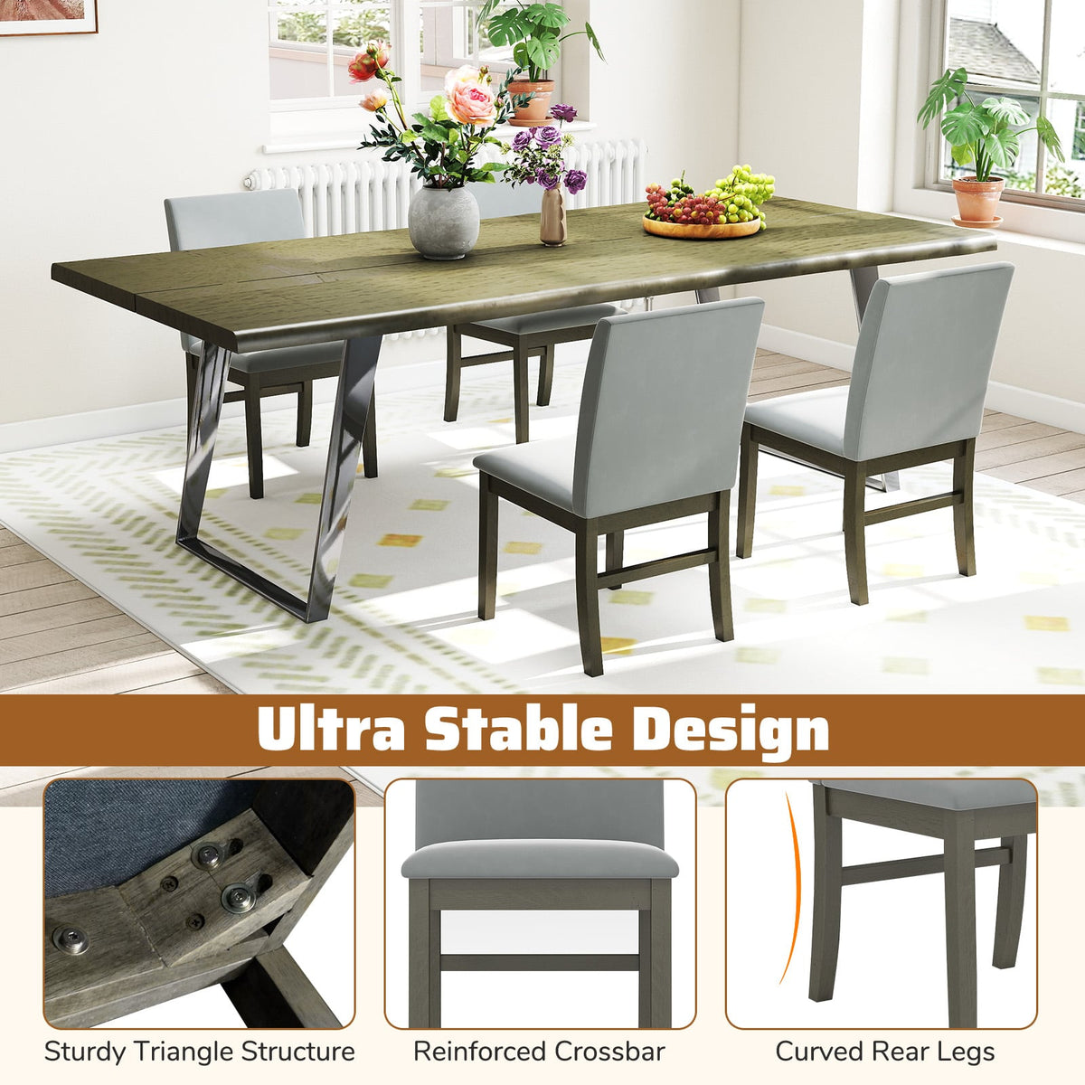 Upholstered Dining Chairs Set of 2 with Rubber Wood Legs and High Back-Gray-Dining Chairs-DECOROLALA