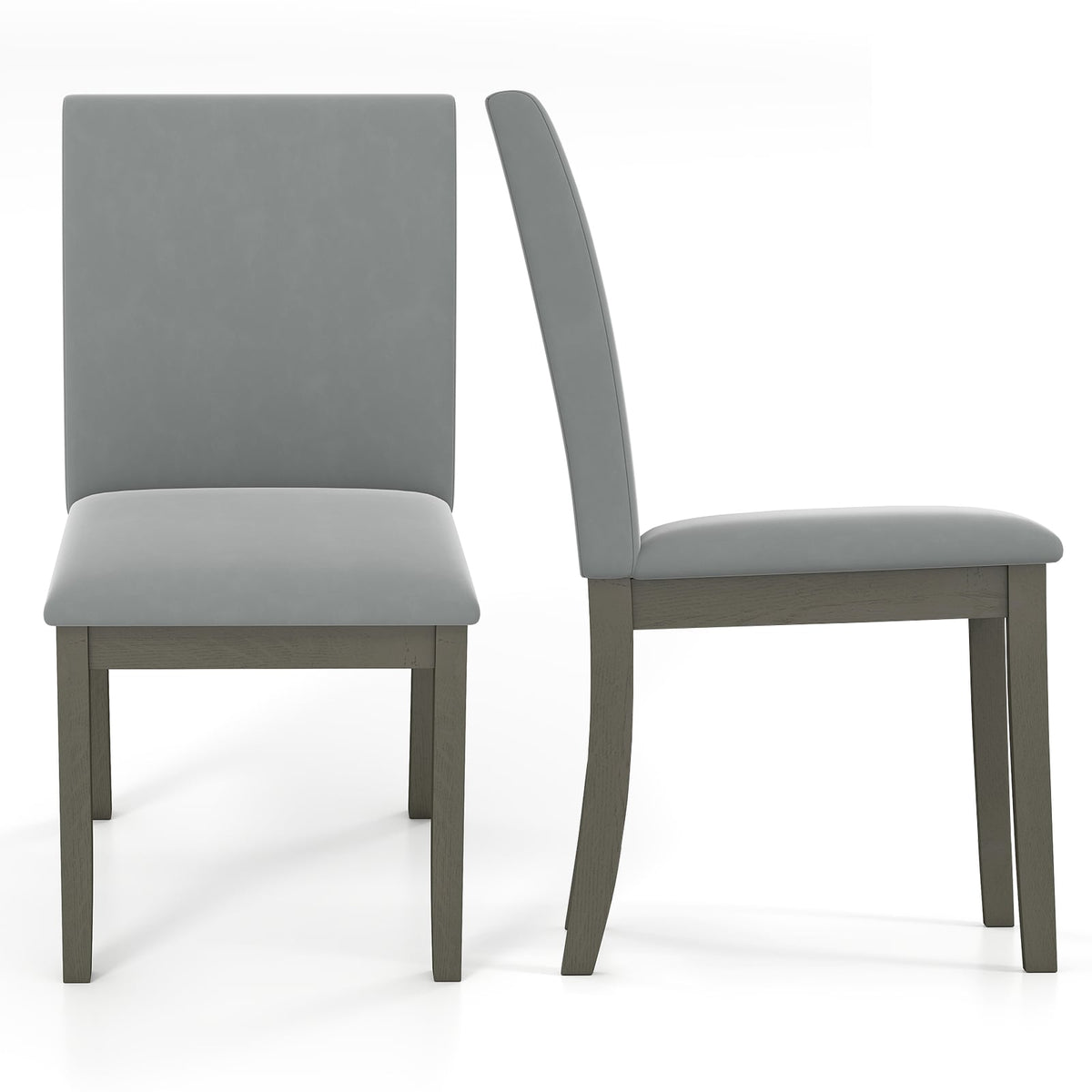 Upholstered Dining Chairs Set of 2 with Rubber Wood Legs and High Back-Gray-Dining Chairs-DECOROLALA