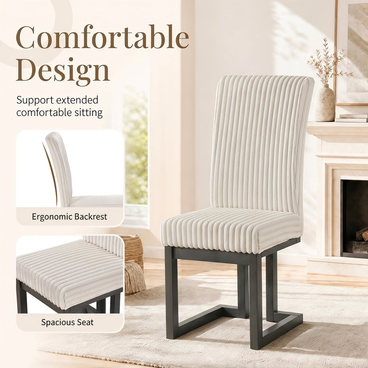Upholstered Dining Chairs Set of 2 with Rubber Wood Legs and Padded Seat for Dining Room-Beige-Dining Chairs-DECOROLALA