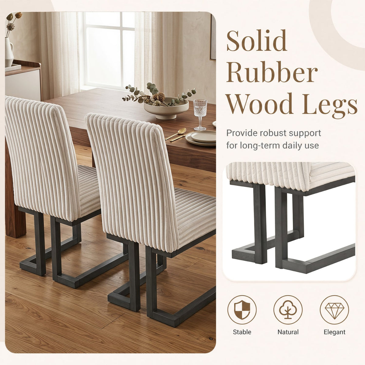 Upholstered Dining Chairs Set of 2 with Rubber Wood Legs and Padded Seat for Dining Room-Beige-Dining Chairs-DECOROLALA