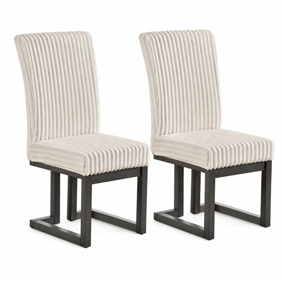 Upholstered Dining Chairs Set of 2 with Rubber Wood Legs and Padded Seat for Dining Room-Beige-Dining Chairs-DECOROLALA