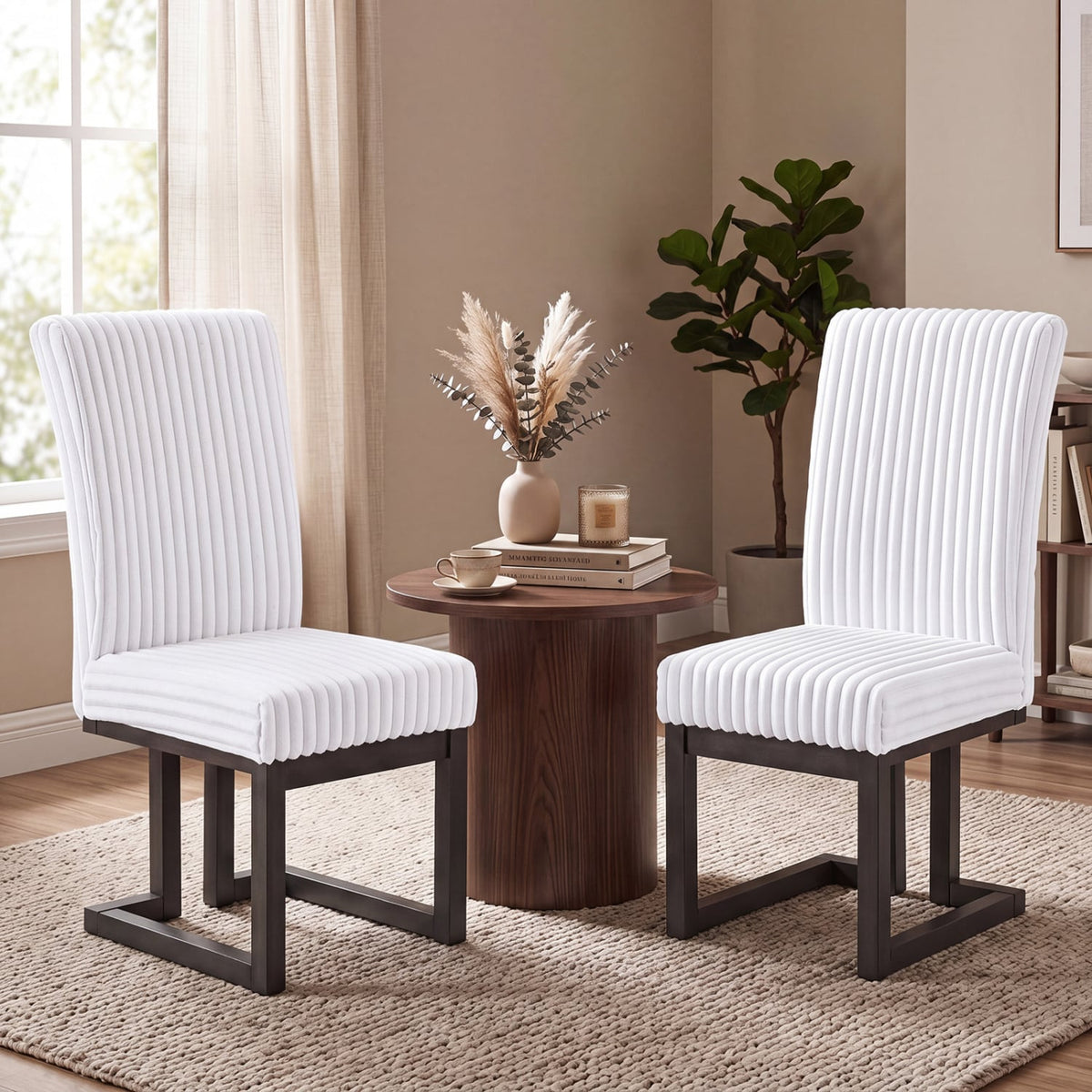 Upholstered Dining Chairs Set of 2 with Rubber Wood Legs and Padded Seat for Dining Room-White-Dining Chairs-DECOROLALA