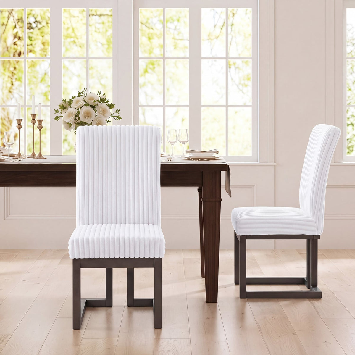Upholstered Dining Chairs Set of 2 with Rubber Wood Legs and Padded Seat for Dining Room-White-Dining Chairs-DECOROLALA