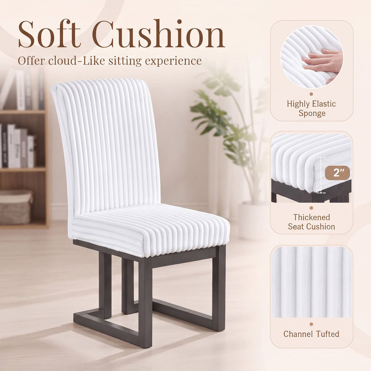 Upholstered Dining Chairs Set of 2 with Rubber Wood Legs and Padded Seat for Dining Room-White-Dining Chairs-DECOROLALA