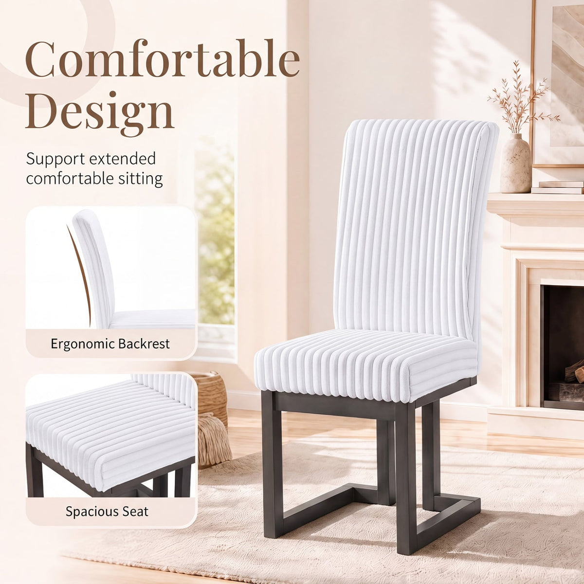 Upholstered Dining Chairs Set of 2 with Rubber Wood Legs and Padded Seat for Dining Room-White-Dining Chairs-DECOROLALA