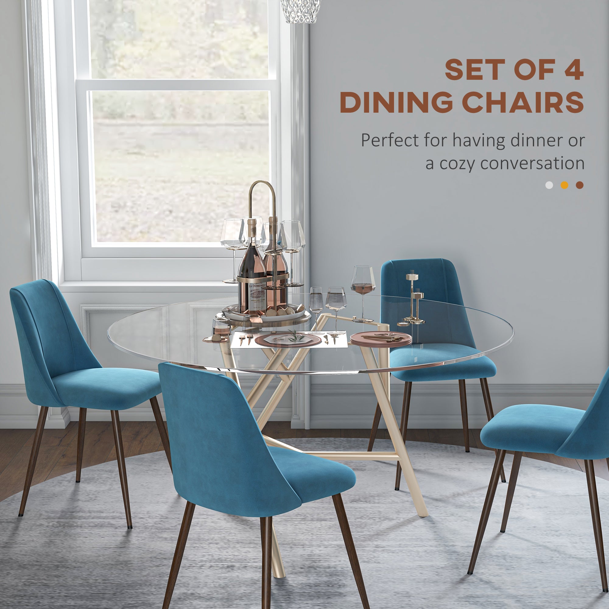 Upholstered Dining Chairs Set of 4 - Blue Velvet-DECOROLALA