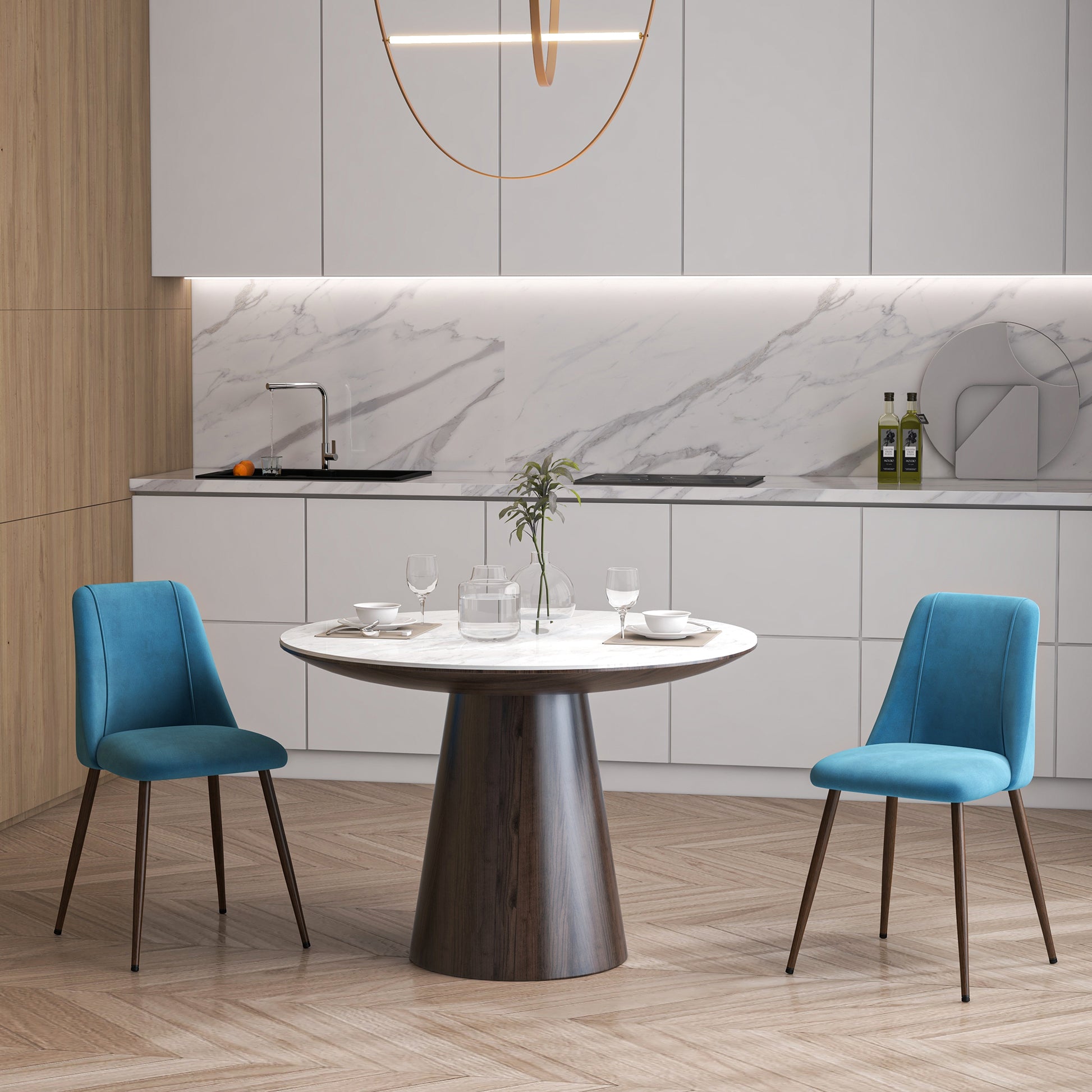 Upholstered Dining Chairs Set of 4 - Blue Velvet-DECOROLALA