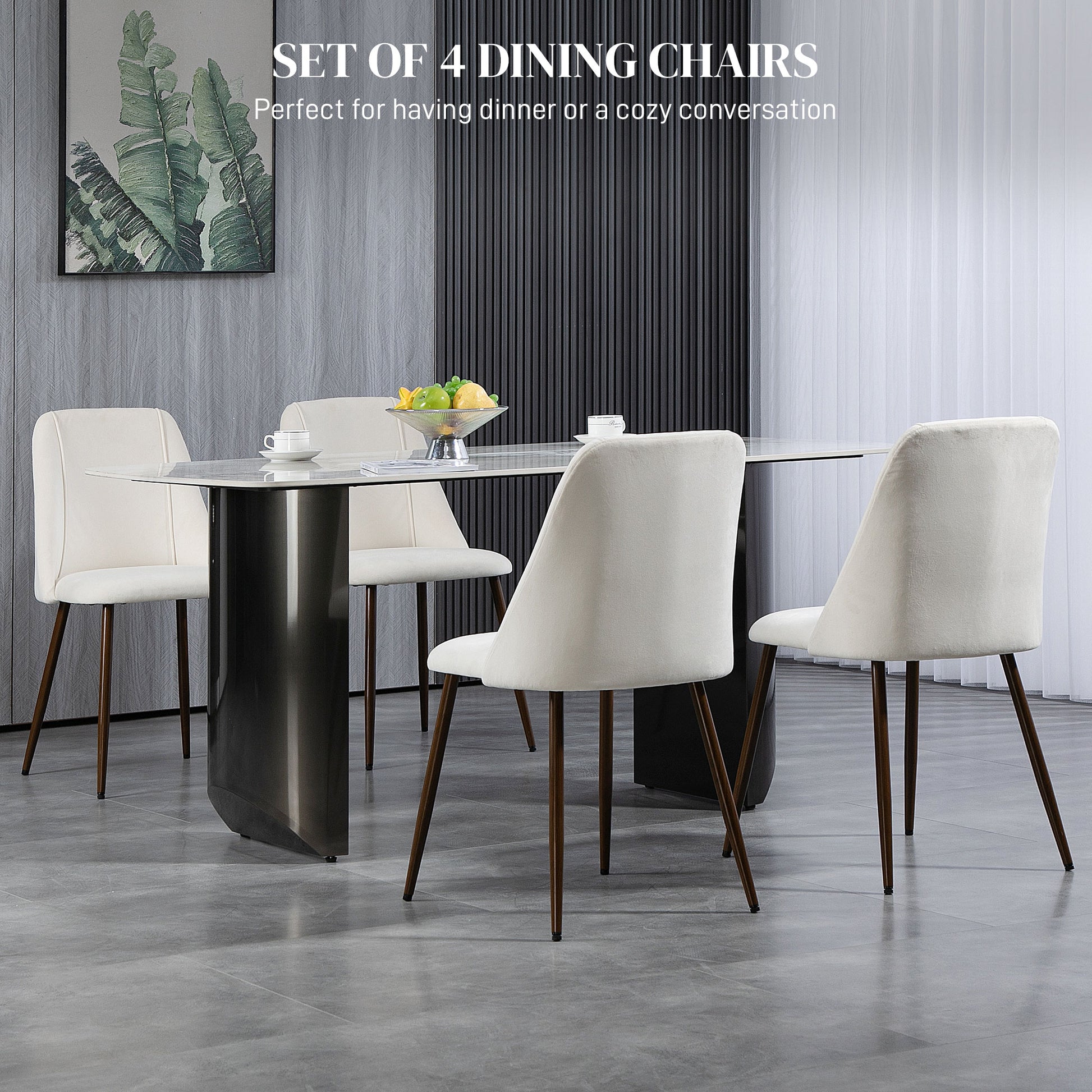 Upholstered Dining Chairs Set of 4 - Cream White Velvet-DECOROLALA