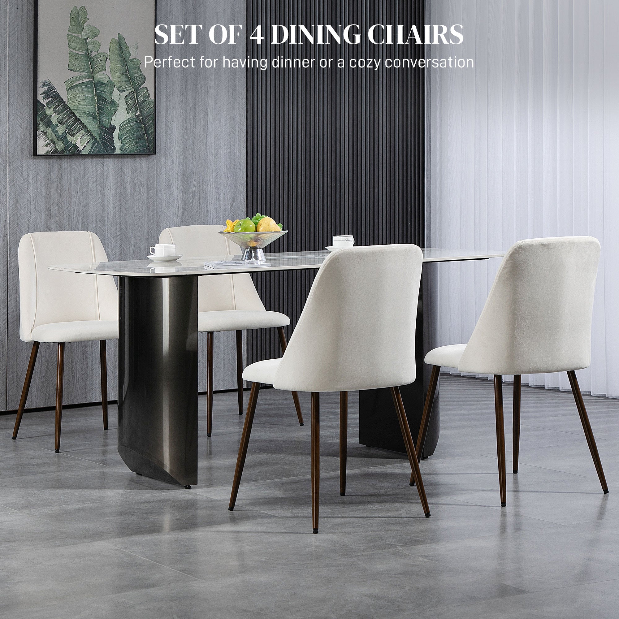 Upholstered Dining Chairs Set of 4 - Cream White Velvet-DECOROLALA