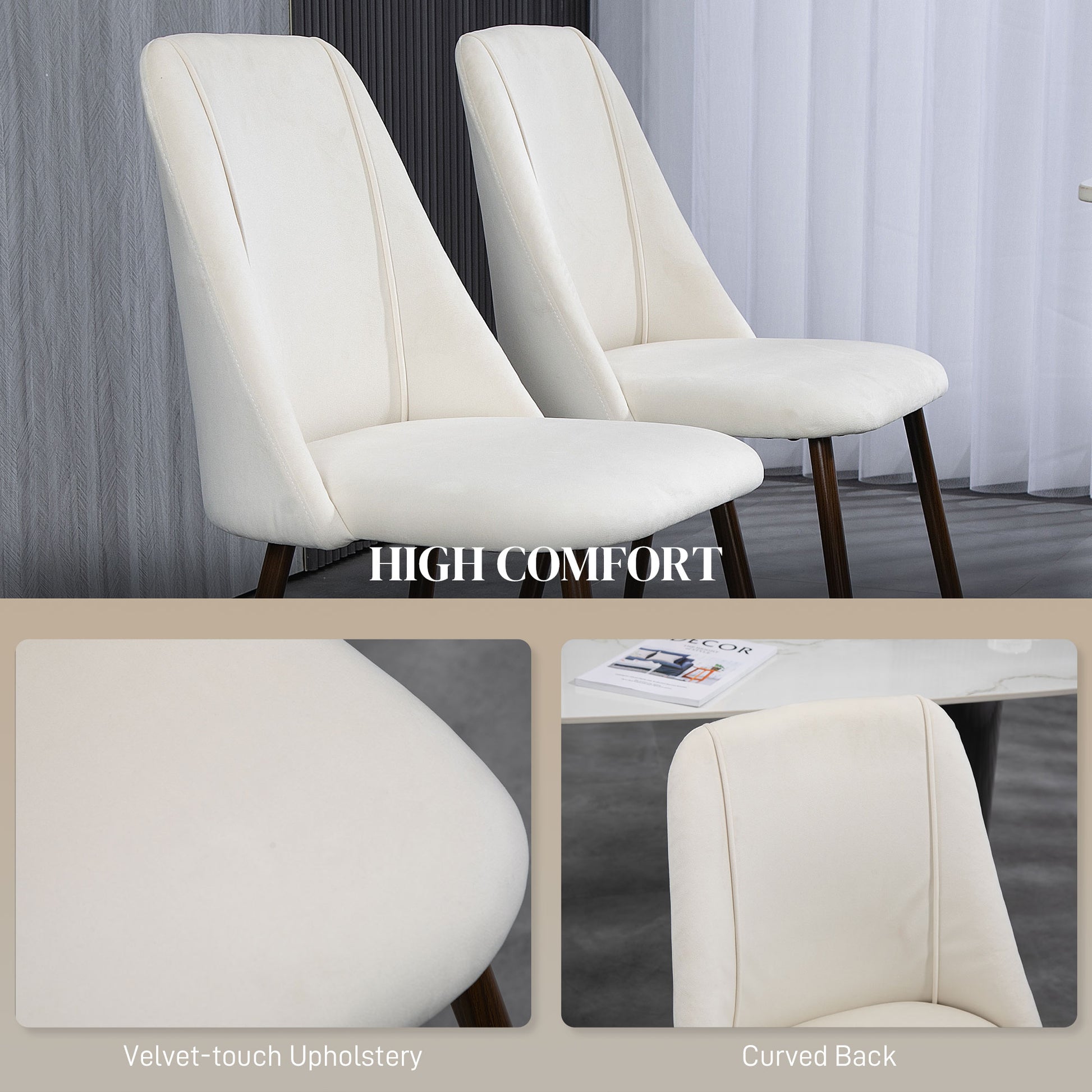 Upholstered Dining Chairs Set of 4 - Cream White Velvet-DECOROLALA