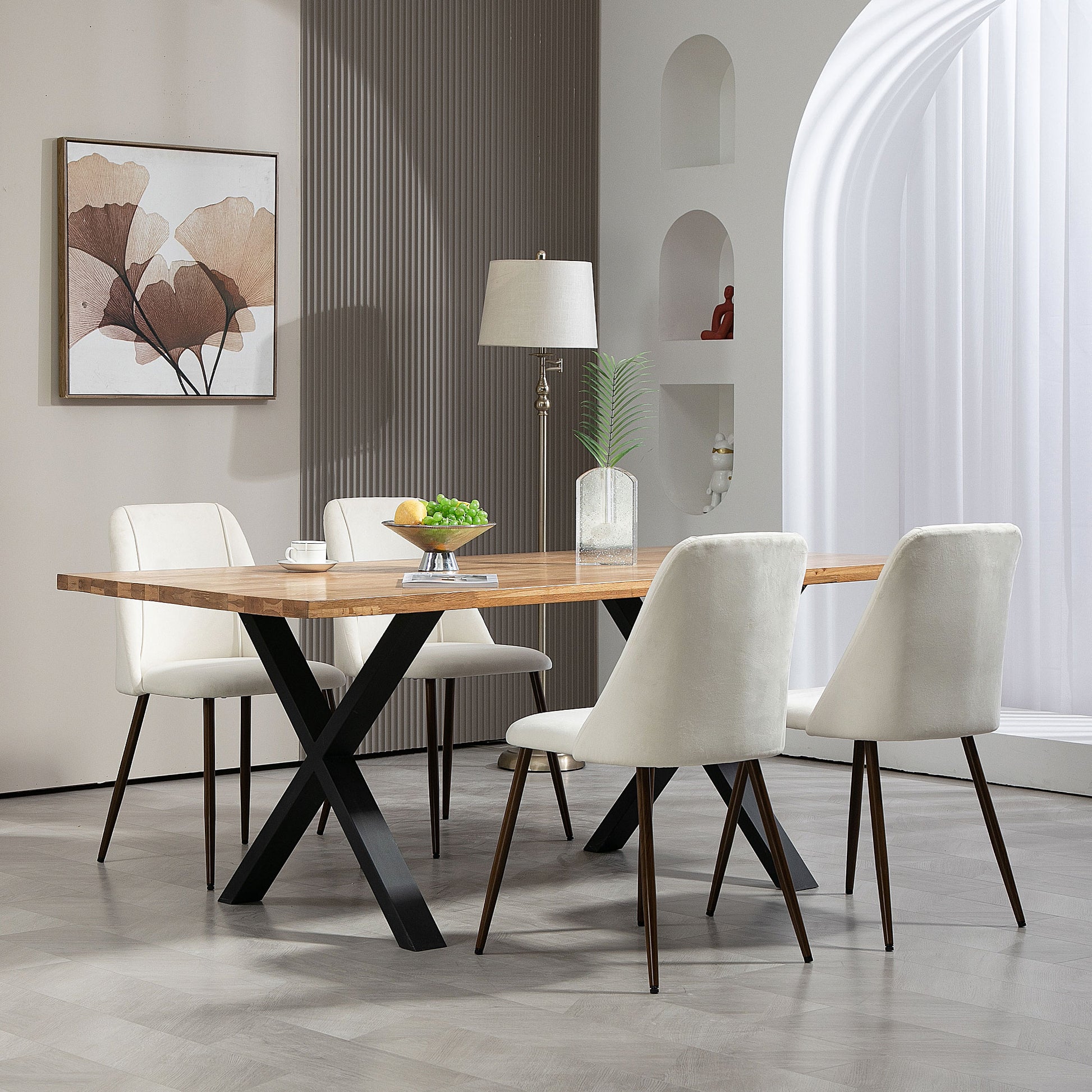 Upholstered Dining Chairs Set of 4 - Cream White Velvet-DECOROLALA