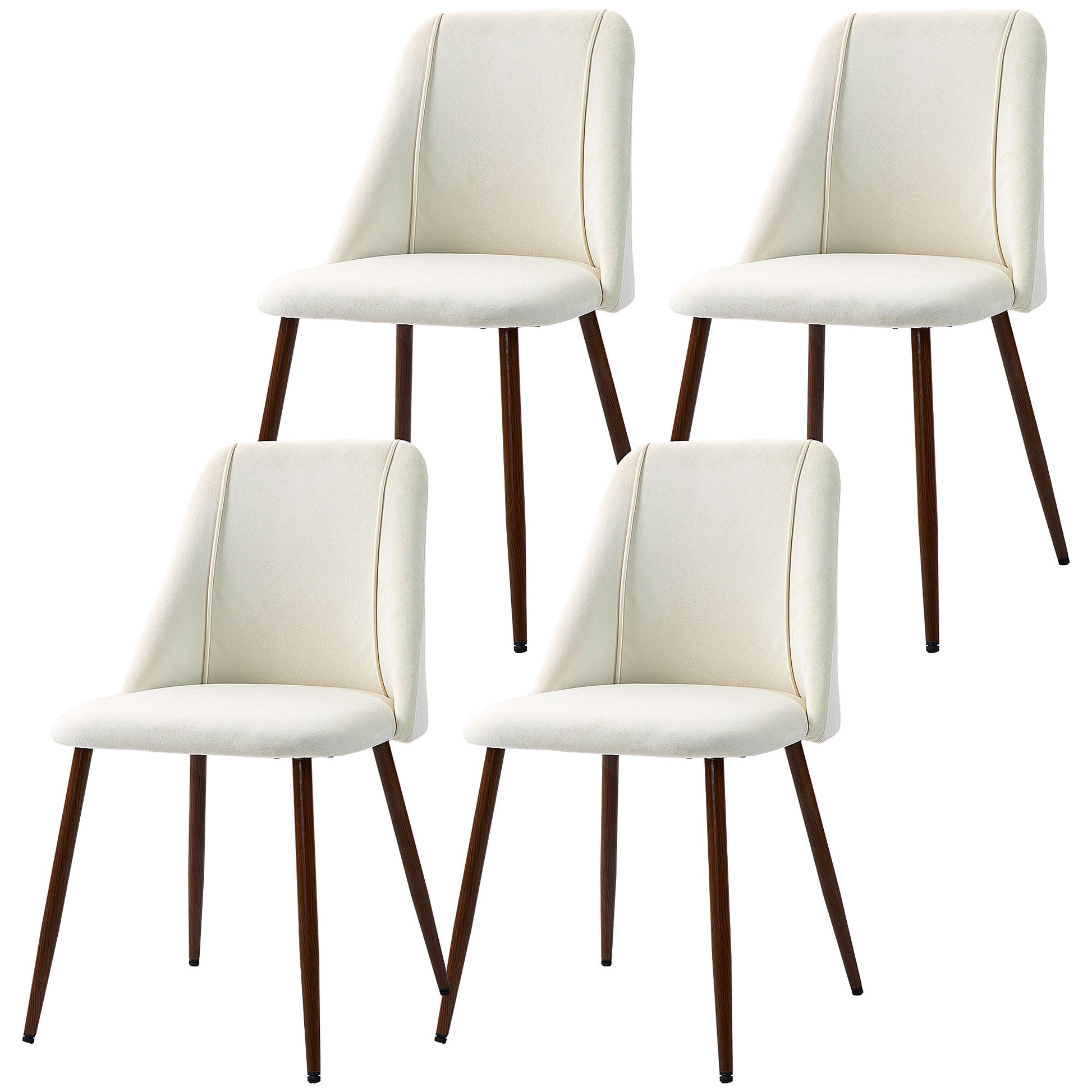 Upholstered Dining Chairs Set of 4 - Cream White Velvet-DECOROLALA