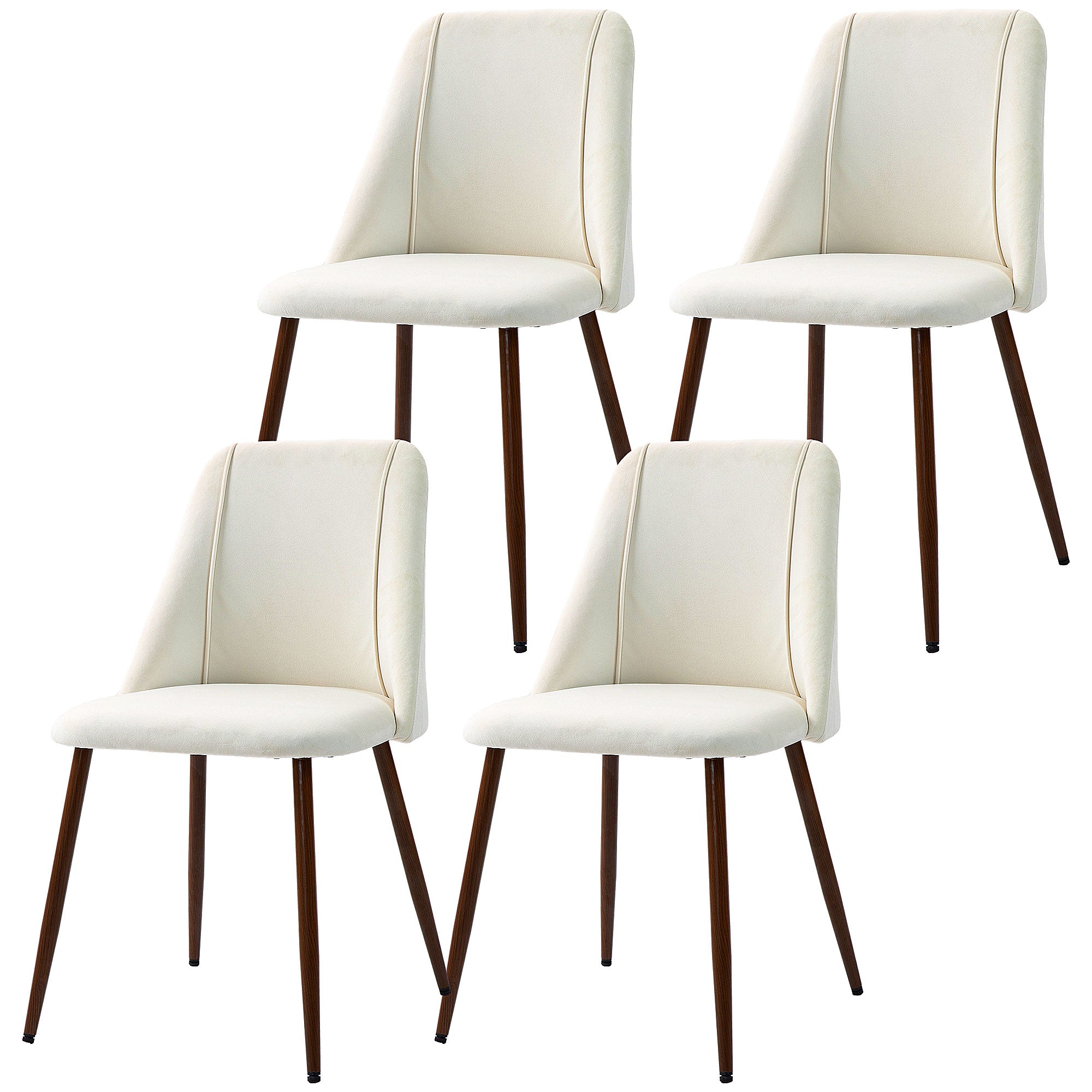 Upholstered Dining Chairs Set of 4 - Cream White Velvet-DECOROLALA