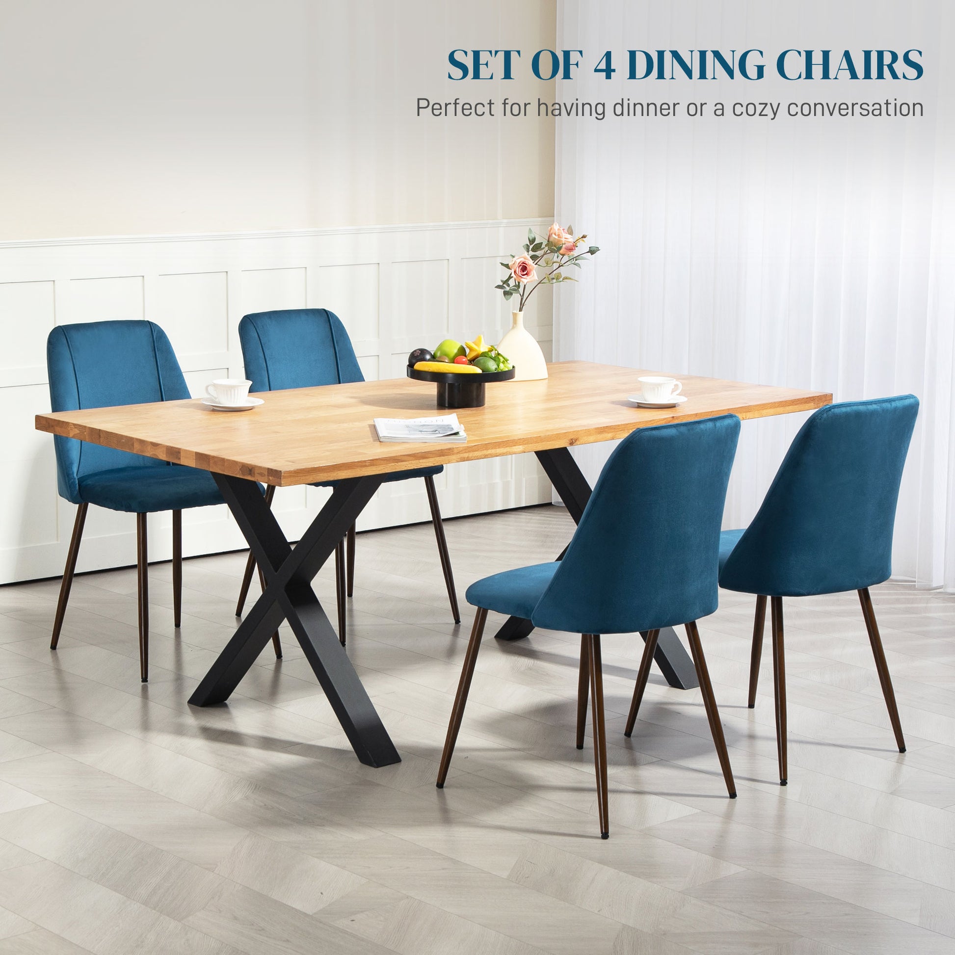 Upholstered Dining Chairs Set of 4 Dark Blue Velvet-DECOROLALA