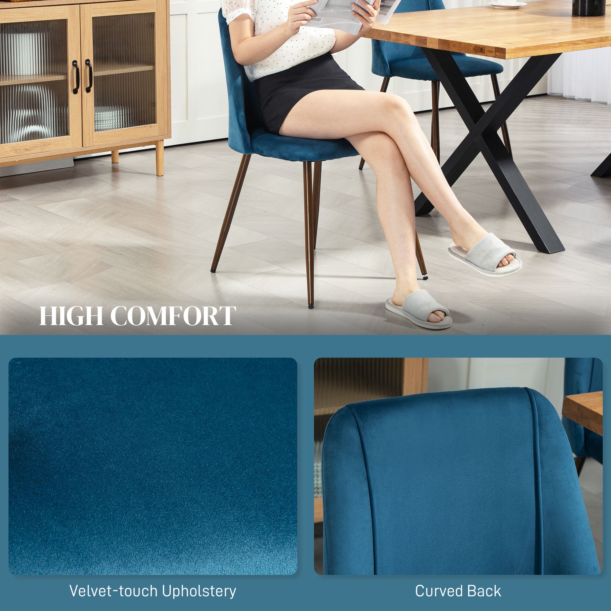 Upholstered Dining Chairs Set of 4 Dark Blue Velvet-DECOROLALA