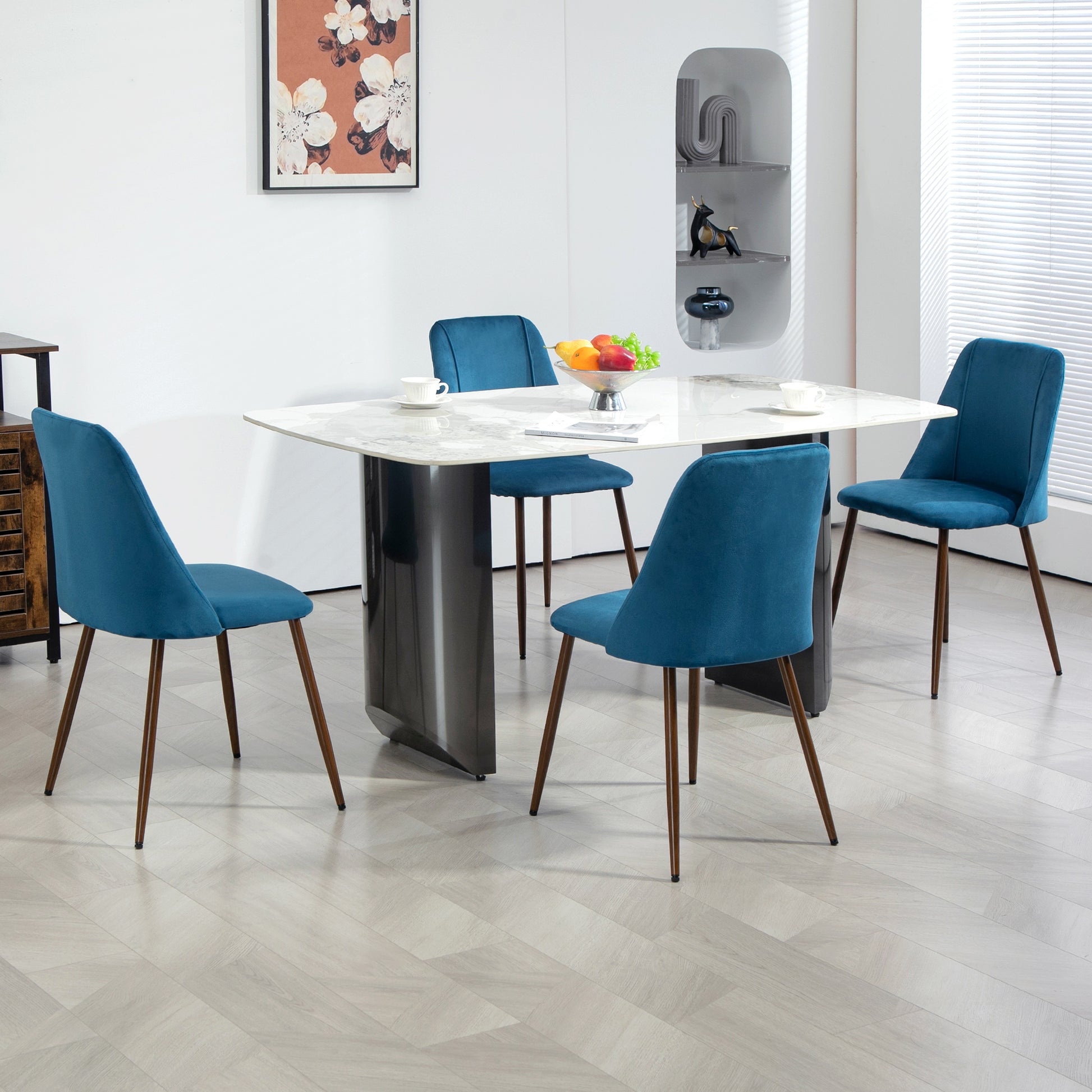 Upholstered Dining Chairs Set of 4 Dark Blue Velvet-DECOROLALA
