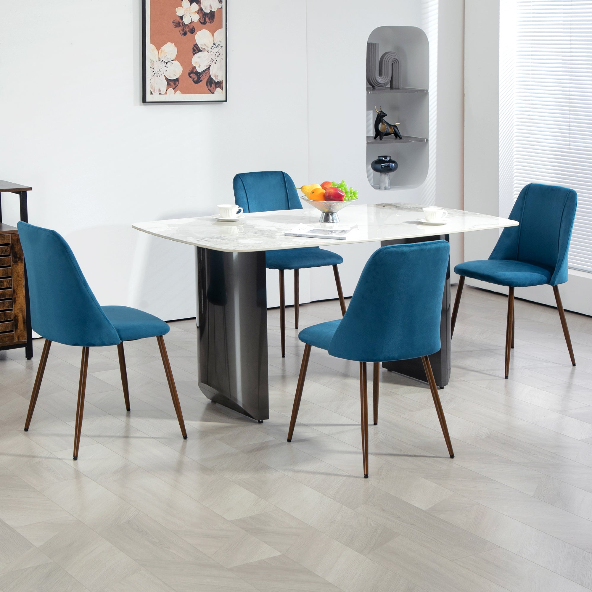 Upholstered Dining Chairs Set of 4 Dark Blue Velvet-DECOROLALA