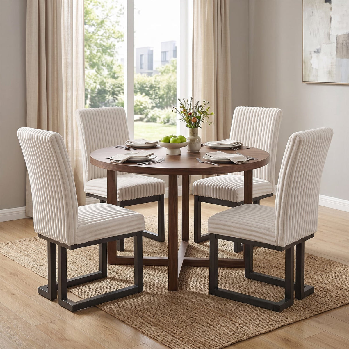 Upholstered Dining Chairs Set of 4 with Rubber Wood Legs and Padded Seat for Dining Room-Beige-Dining Chairs-DECOROLALA