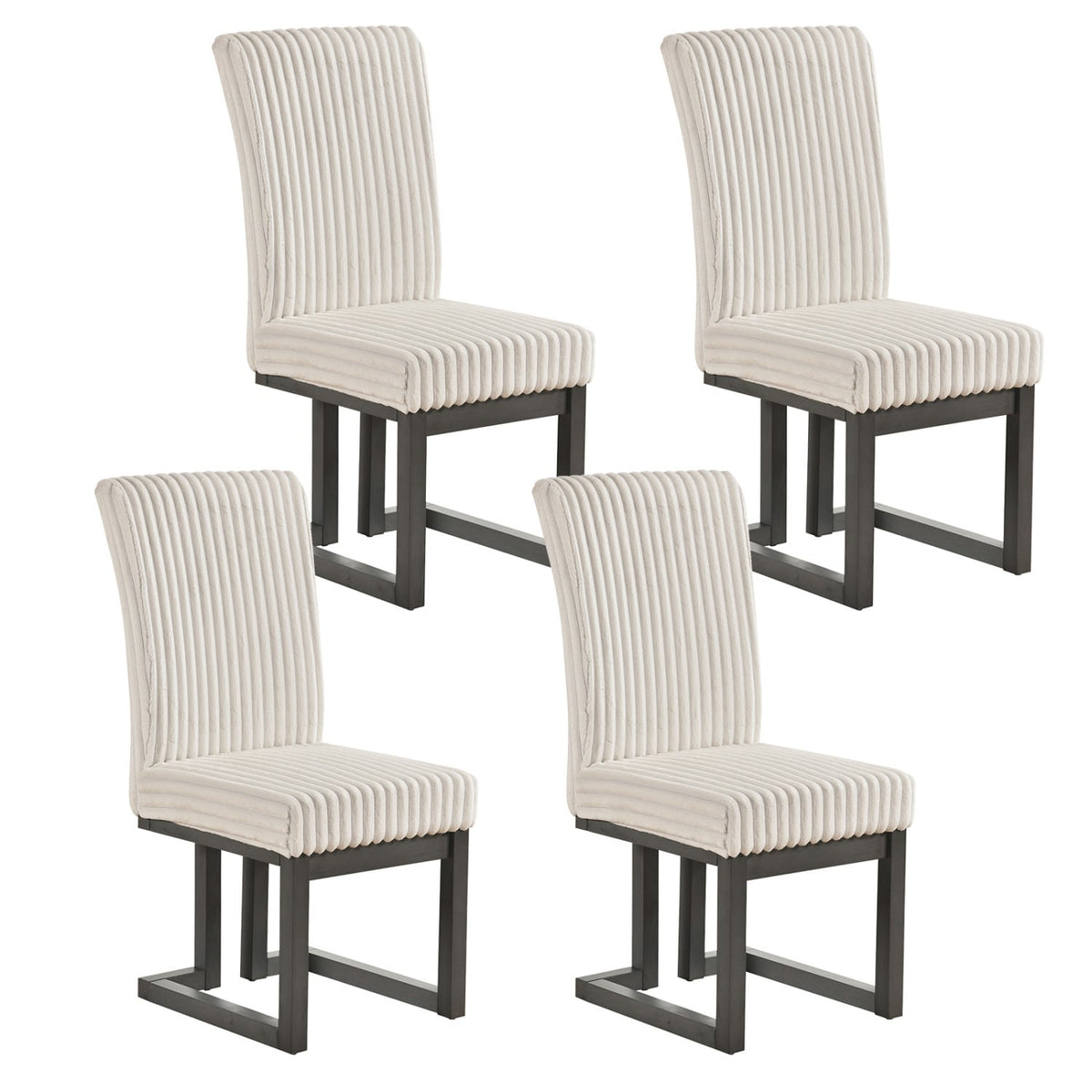 Upholstered Dining Chairs Set of 4 with Rubber Wood Legs and Padded Seat for Dining Room-Beige-Dining Chairs-DECOROLALA