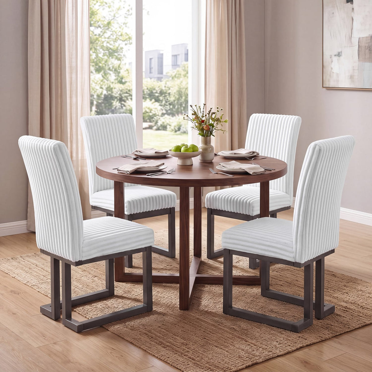 Upholstered Dining Chairs Set of 4 with Rubber Wood Legs and Padded Seat for Dining Room-White-Dining Chairs-DECOROLALA
