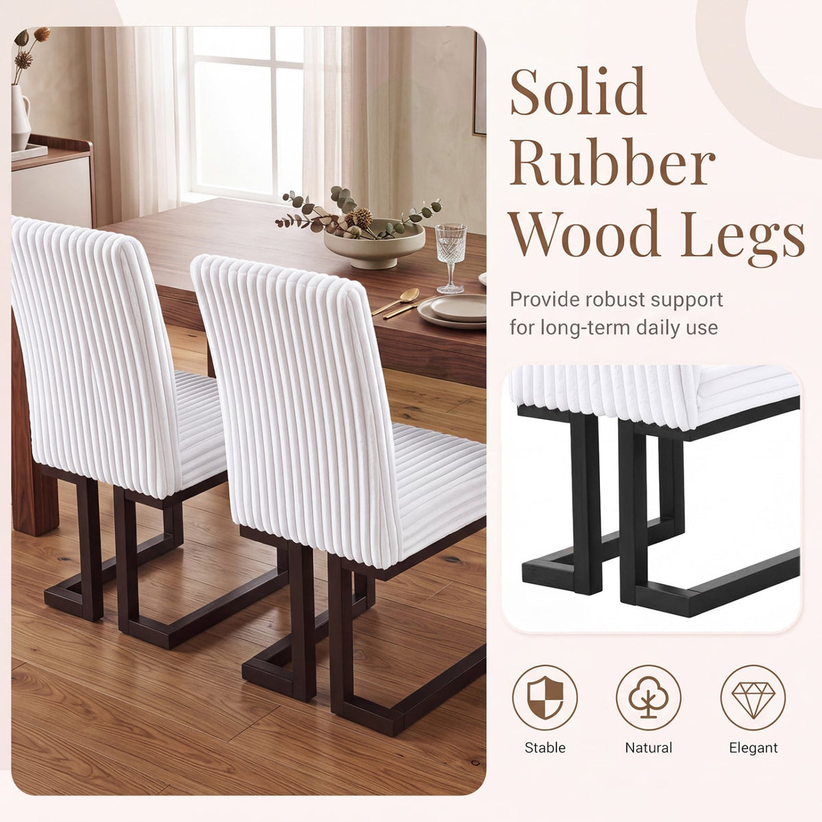 Upholstered Dining Chairs Set of 4 with Rubber Wood Legs and Padded Seat for Dining Room-White-Dining Chairs-DECOROLALA