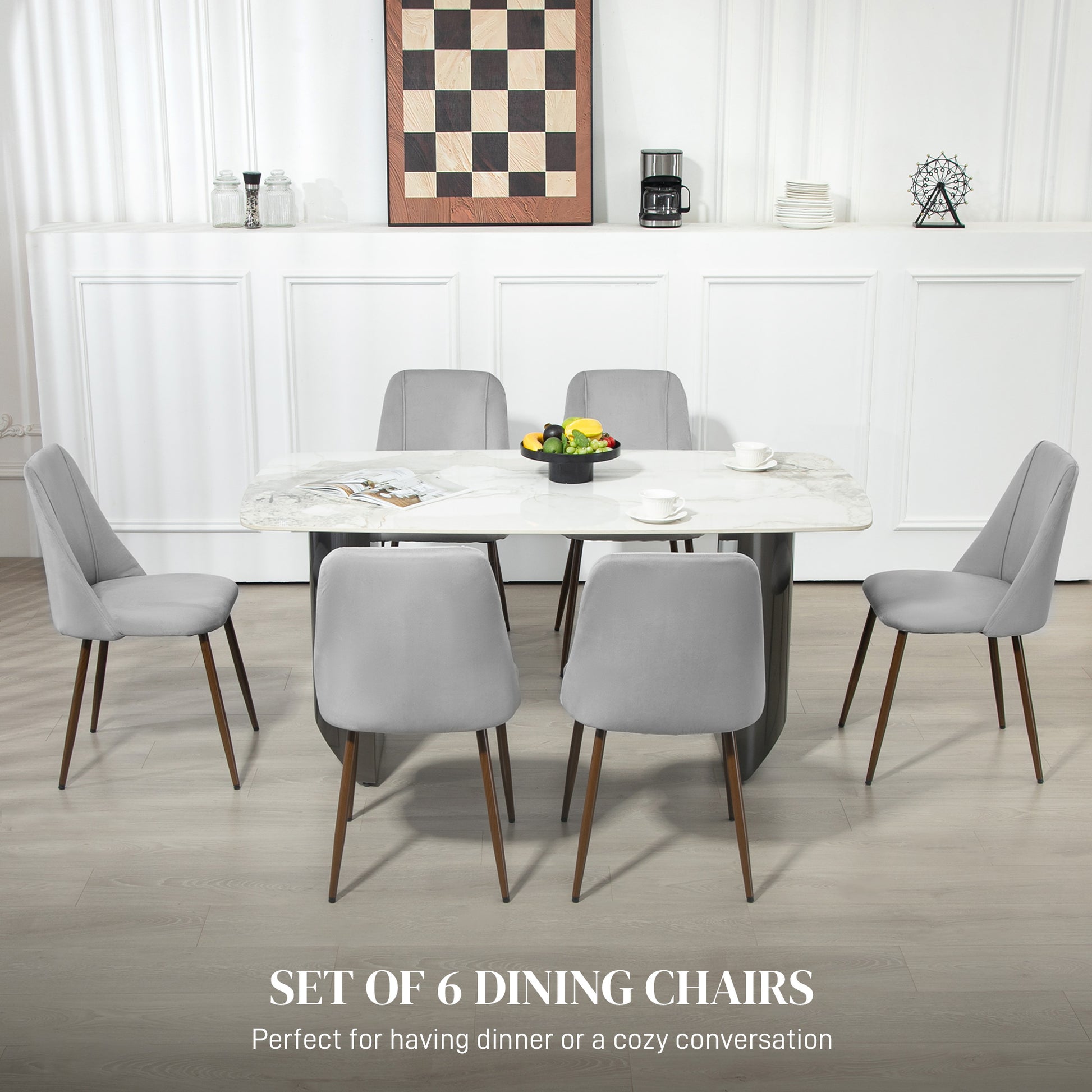 Upholstered Dining Chairs Set of 6 Grey Velvet-DECOROLALA