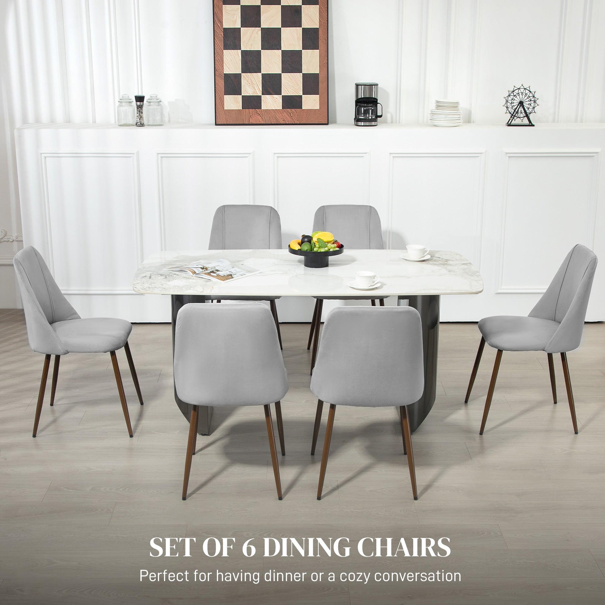 Upholstered Dining Chairs Set of 6 Grey Velvet-DECOROLALA