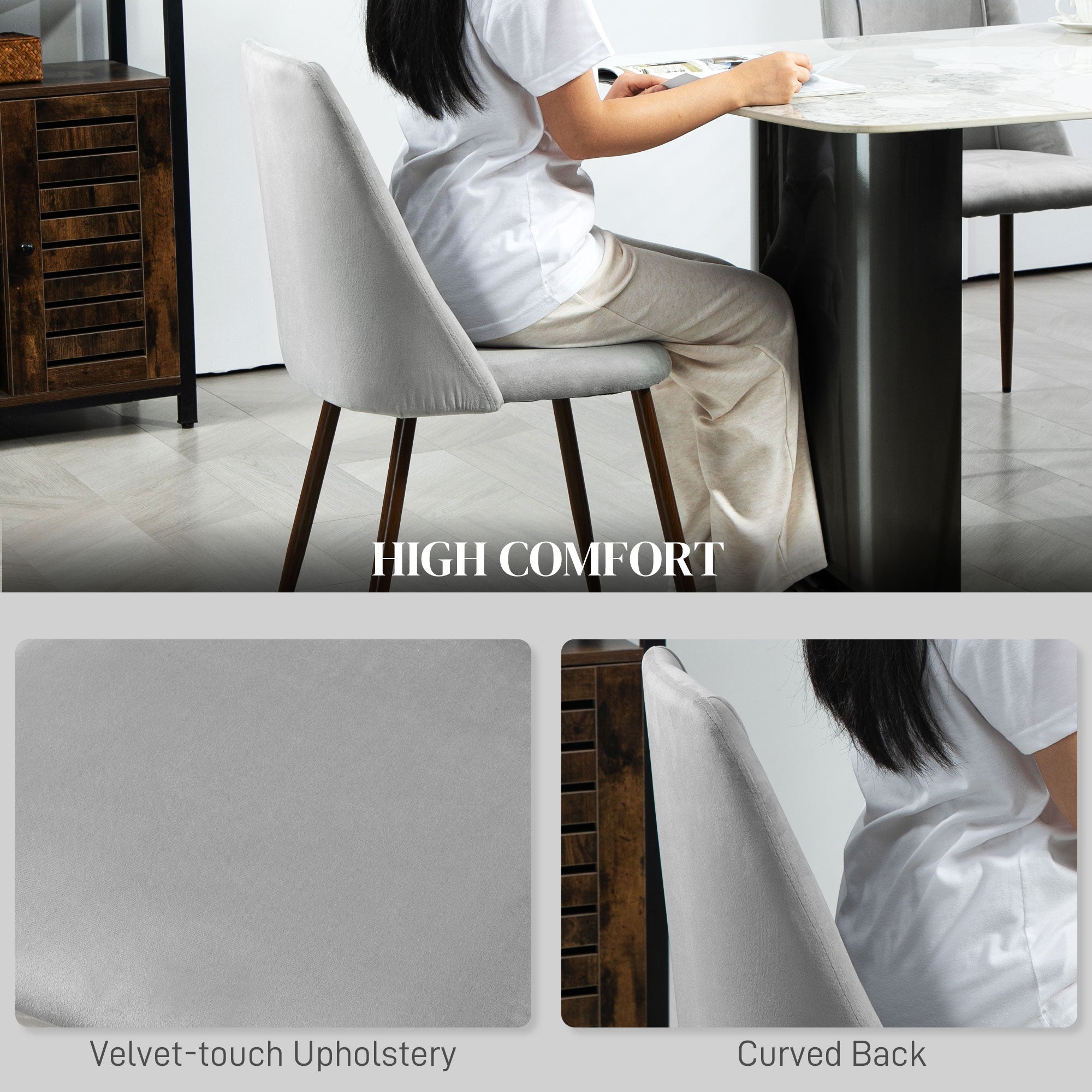 Upholstered Dining Chairs Set of 6 Grey Velvet-DECOROLALA