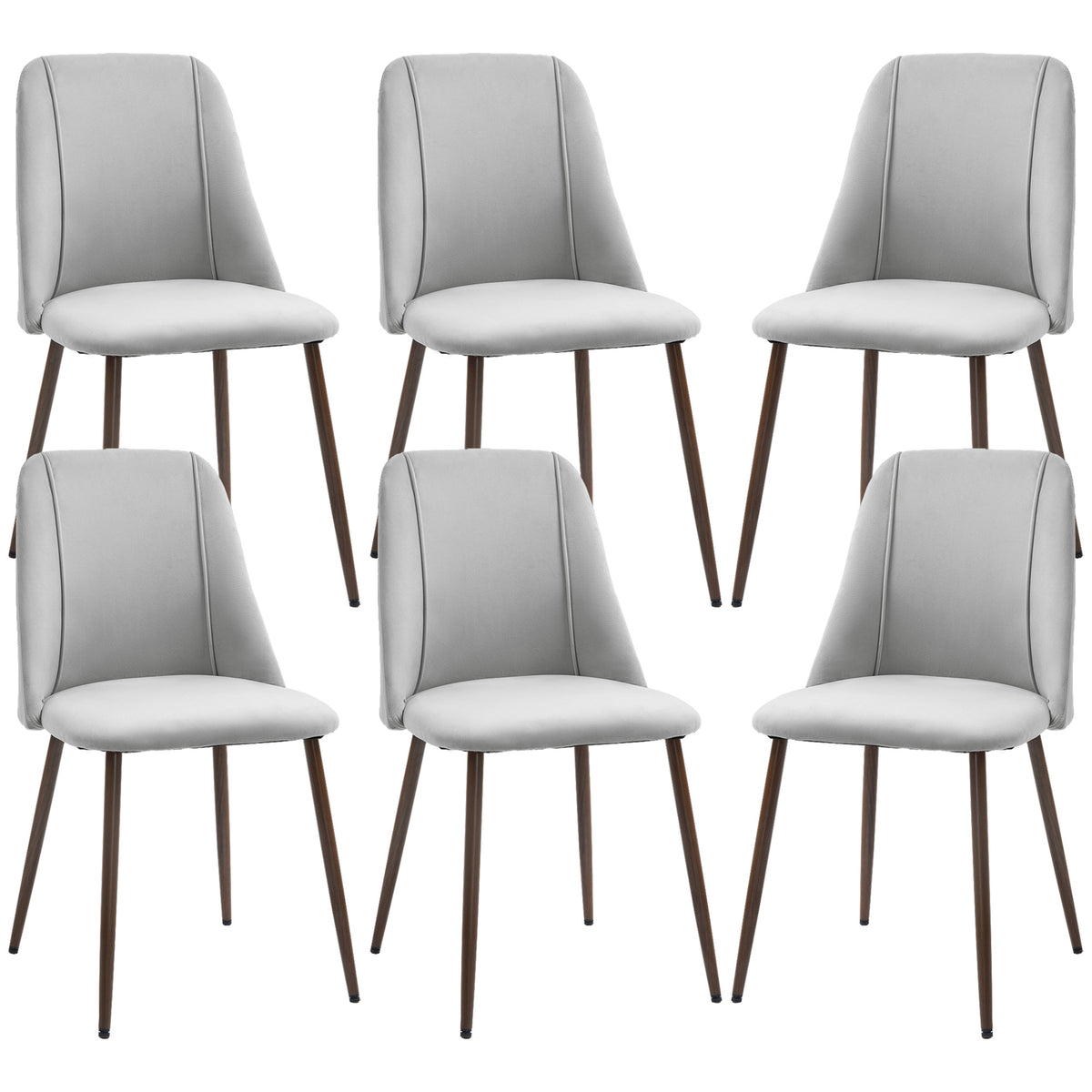 Upholstered Dining Chairs Set of 6 Grey Velvet-Dining Chairs-DECOROLALA