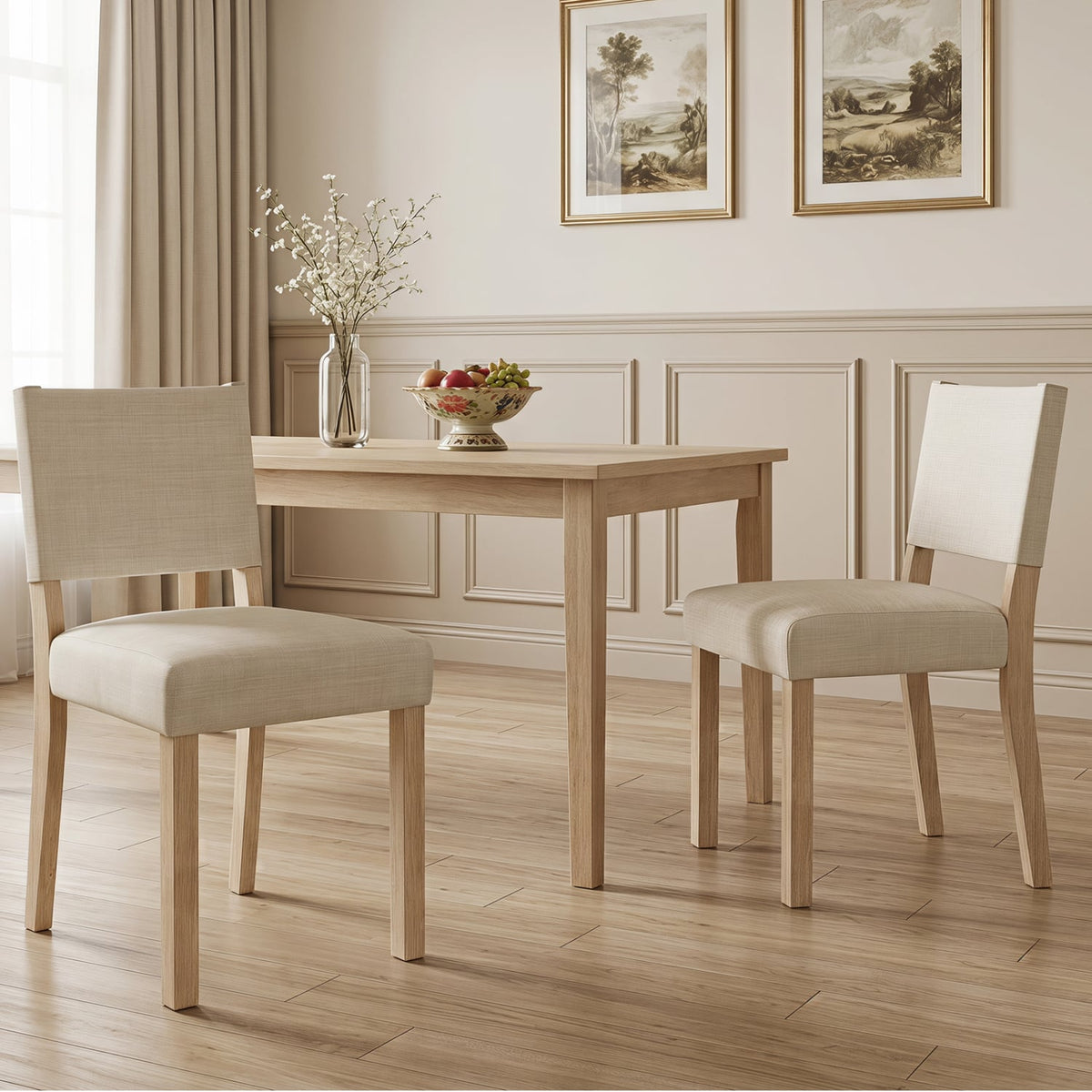 Upholstered Dining Chairs with Solid Rubber Wood Legs Set of 2-Beige-Dining Chairs-DECOROLALA