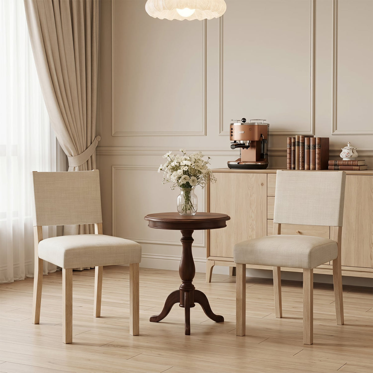 Upholstered Dining Chairs with Solid Rubber Wood Legs Set of 2-Beige-Dining Chairs-DECOROLALA