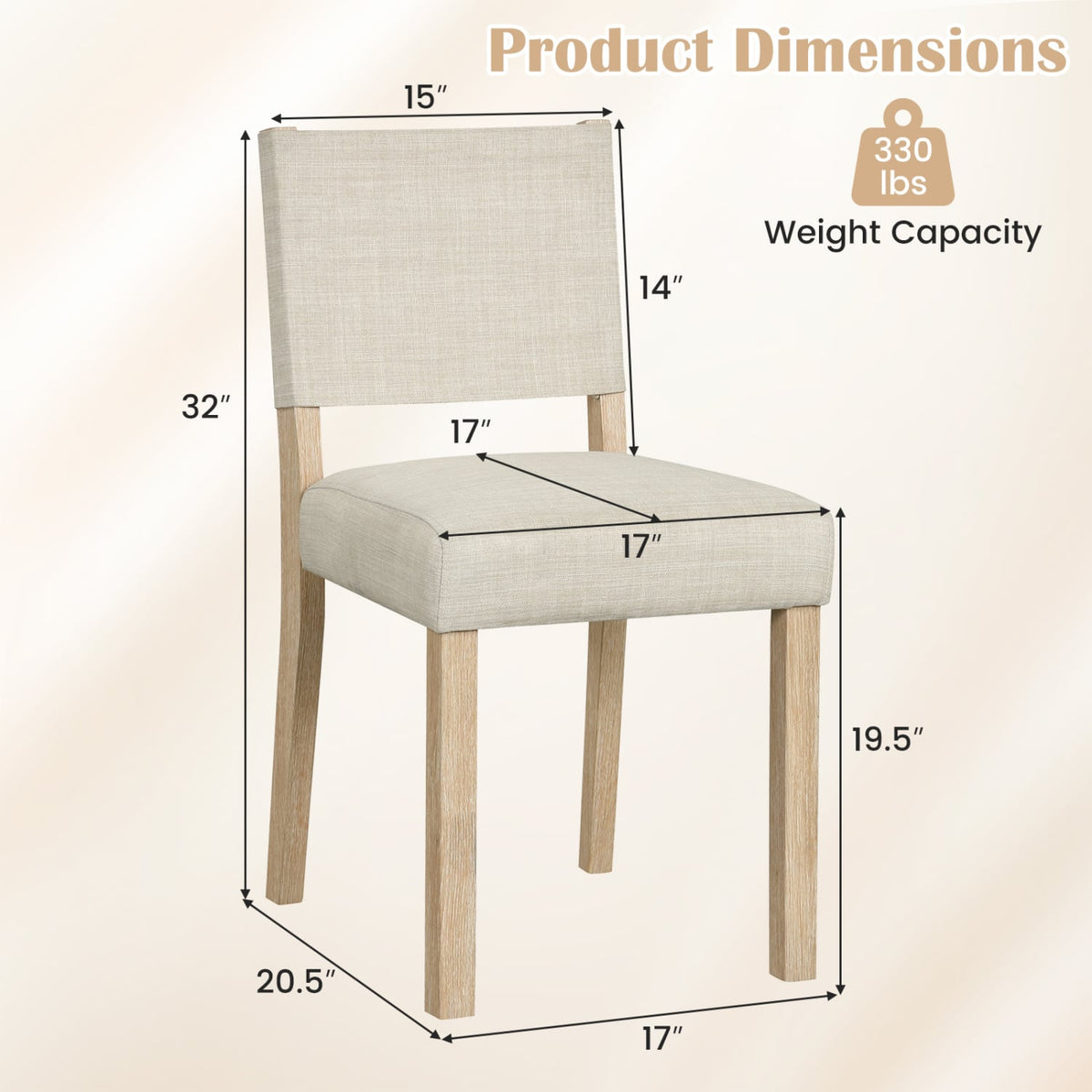Upholstered Dining Chairs with Solid Rubber Wood Legs Set of 2-Beige-Dining Chairs-DECOROLALA