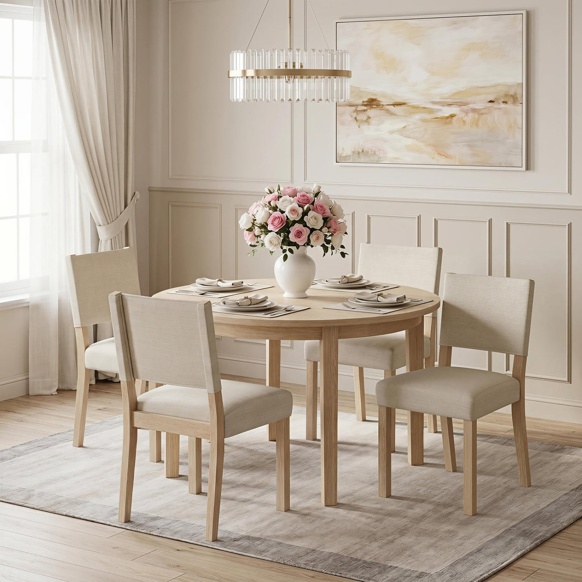 Upholstered Dining Chairs with Solid Rubber Wood Legs Set of 4-Beige-Dining Chairs-DECOROLALA