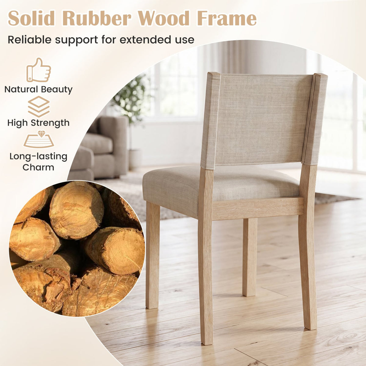 Upholstered Dining Chairs with Solid Rubber Wood Legs Set of 4-Beige-Dining Chairs-DECOROLALA