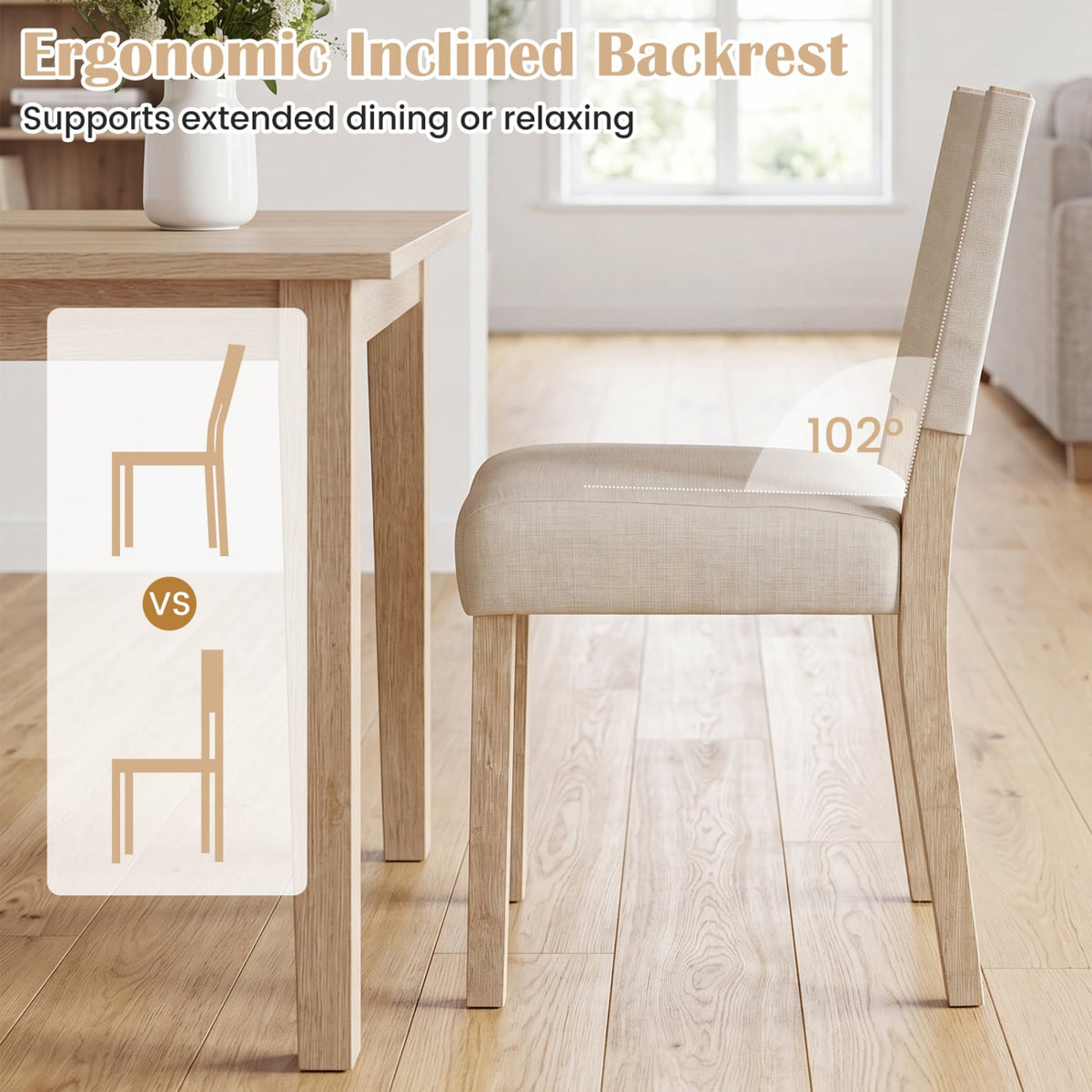 Upholstered Dining Chairs with Solid Rubber Wood Legs Set of 4-Beige-Dining Chairs-DECOROLALA