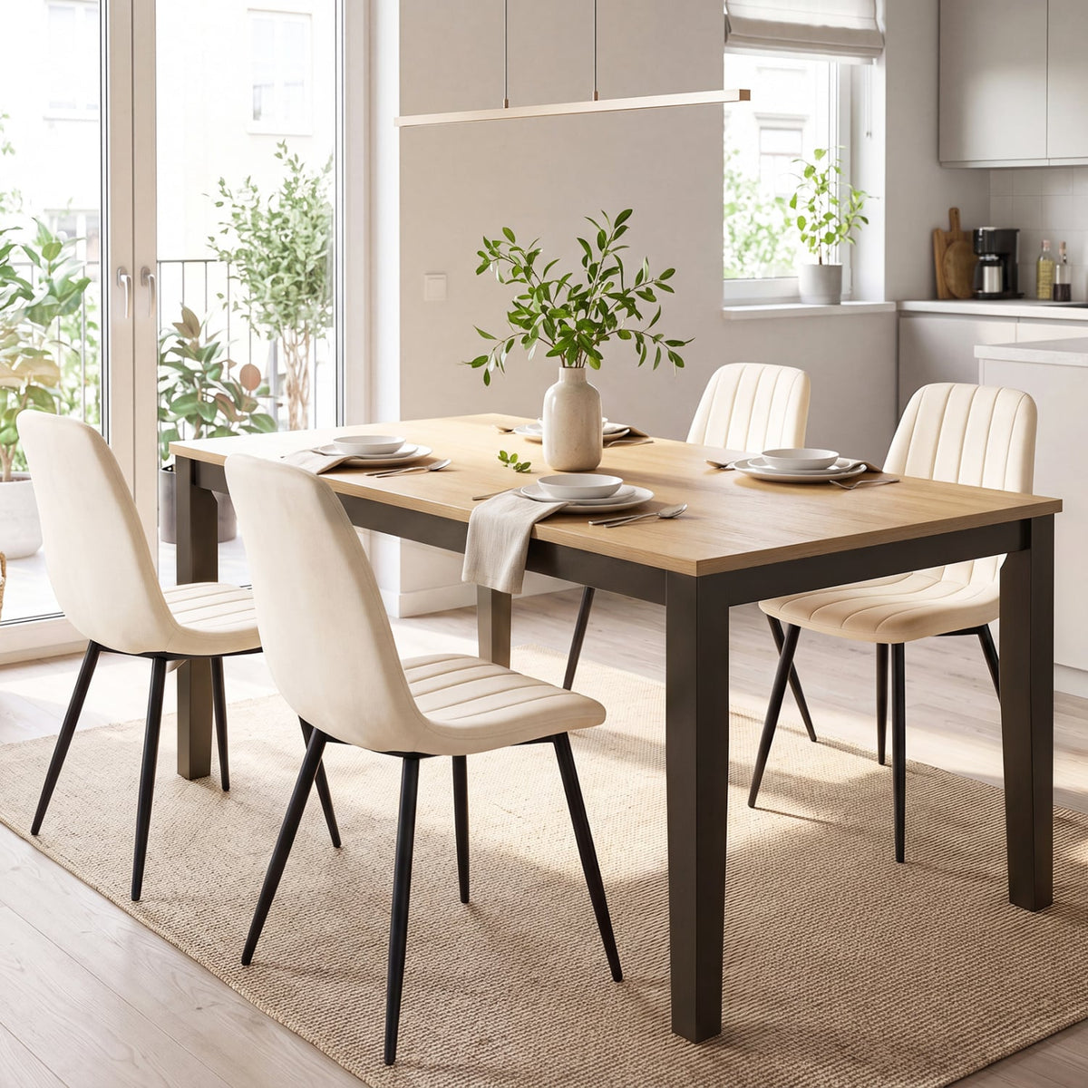 Upholstered Fabric Dining Chairs Set of 4 with Sturdy Metal Legs and Curved Backrest-Beige-Dining Chairs-DECOROLALA
